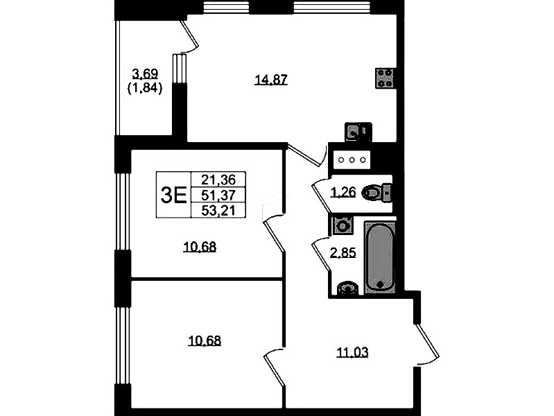 2-комнатная квартира 53.21 м², 8/10 эт., ЖК «UP! Квартал Новый Московский»